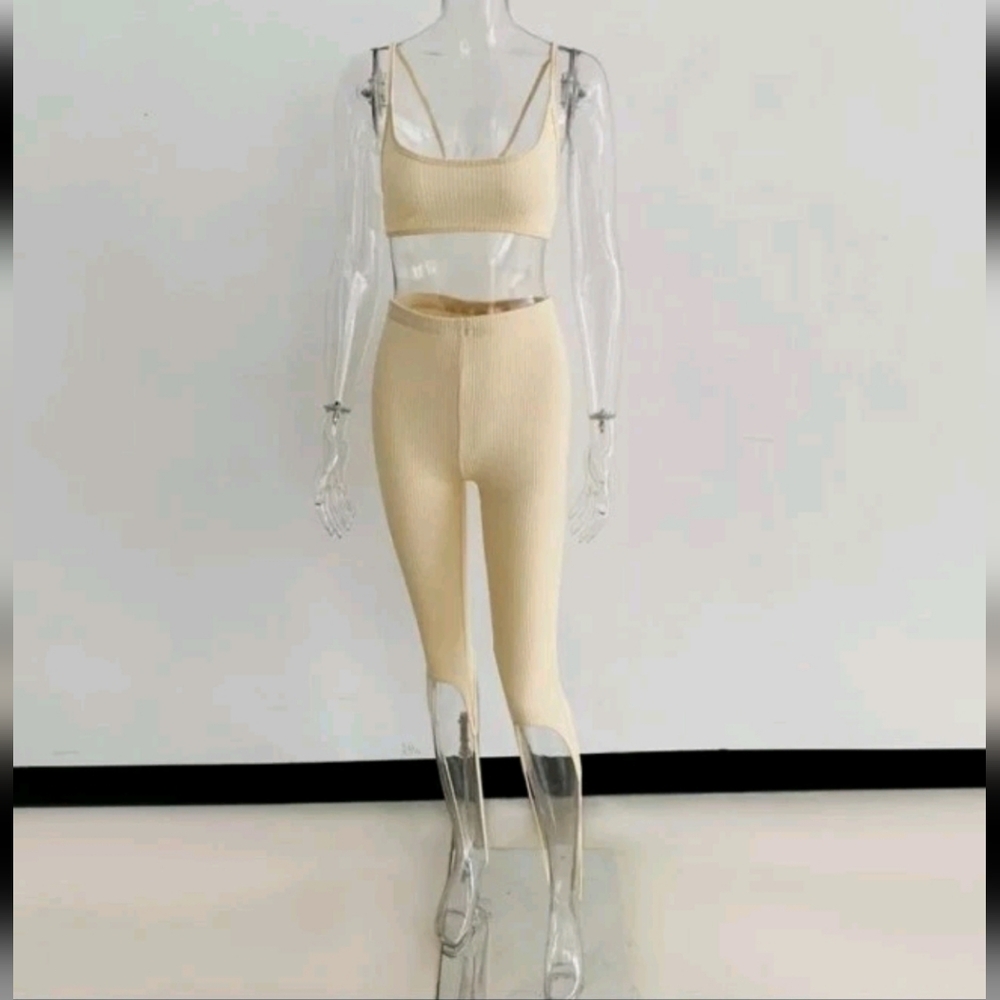 Cream Ribbed Two-Piece Set - Picture 5 of 8